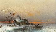 Winter picture with cabin at a river wilhelm von gegerfelt